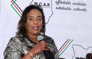 Kenyan traders call for sustained donations of used clothes this festive season MCAK chairperson Teresia Wairimu speaks to journalists at a past event