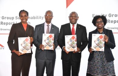 (Left to Right): Equity Group Board Sustainability Committee Chairperson, Dr. Helen Gichohi, Equity Group Chairman Professor Isaac Macharia, Equity Group Managing Director and CEO, Dr. James Mwangi and Adema Sangale, Equity Kenya Board member during the 2022 Equity Sustainability Report launch. Equity Group has unveiled its Sustainability Report for the year 2022, themed "Growing Together in Trust." This landmark report positions Equity as a key driver and leader in sustainability, demonstrating the Group’s commitment to socio-economic and environmental transformation across Africa.