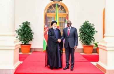President William Ruto with Iran's President, Dr Ebrahim Raisi during his state visit at State House, Nairobi on July 12, 2023. PHOTO | PCS