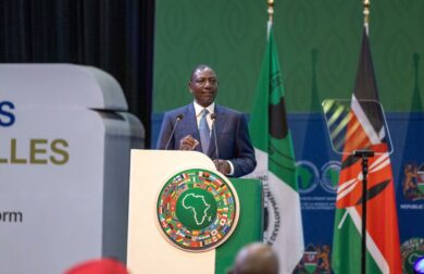 President William Ruto makes his speech during the official opening of the 59th Annual Meetings of the African Development Bank Group and the African Development Fund at the Kenyatta International Convention Centre in Nairobi on May 29, 2024