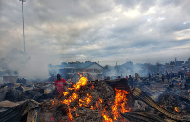 Fire razes down a section of Toi Market in Kibera on June 11, 2023